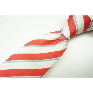 Kiton Ivory White Sky Blue Rose Striped Seven Fold Silk Tie Made in Italy NEW